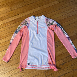 Women's Olaian Pink & White Floral Rash Guard Size M